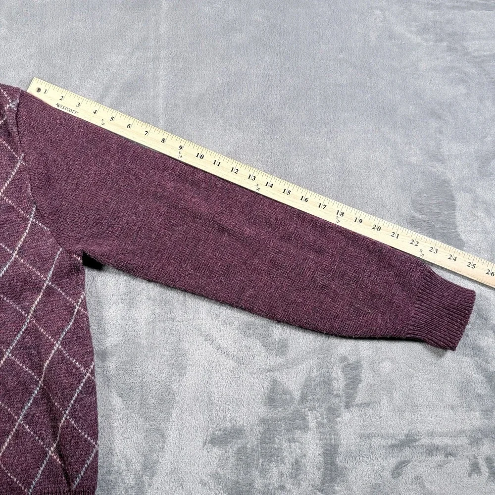 Vintage Pinnacle Mens M Argyle V Neck Sweater Purple Knit Grandpa Core USA Made